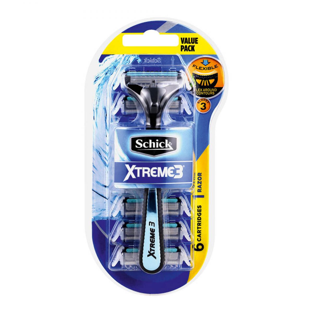 تیغ اصلاح مردانه 3 تیغه مدل Xtreme 3 بهمراه 5 تیغ یدک  - Xtreme 3 Men Shaving Razor + 5 Spares