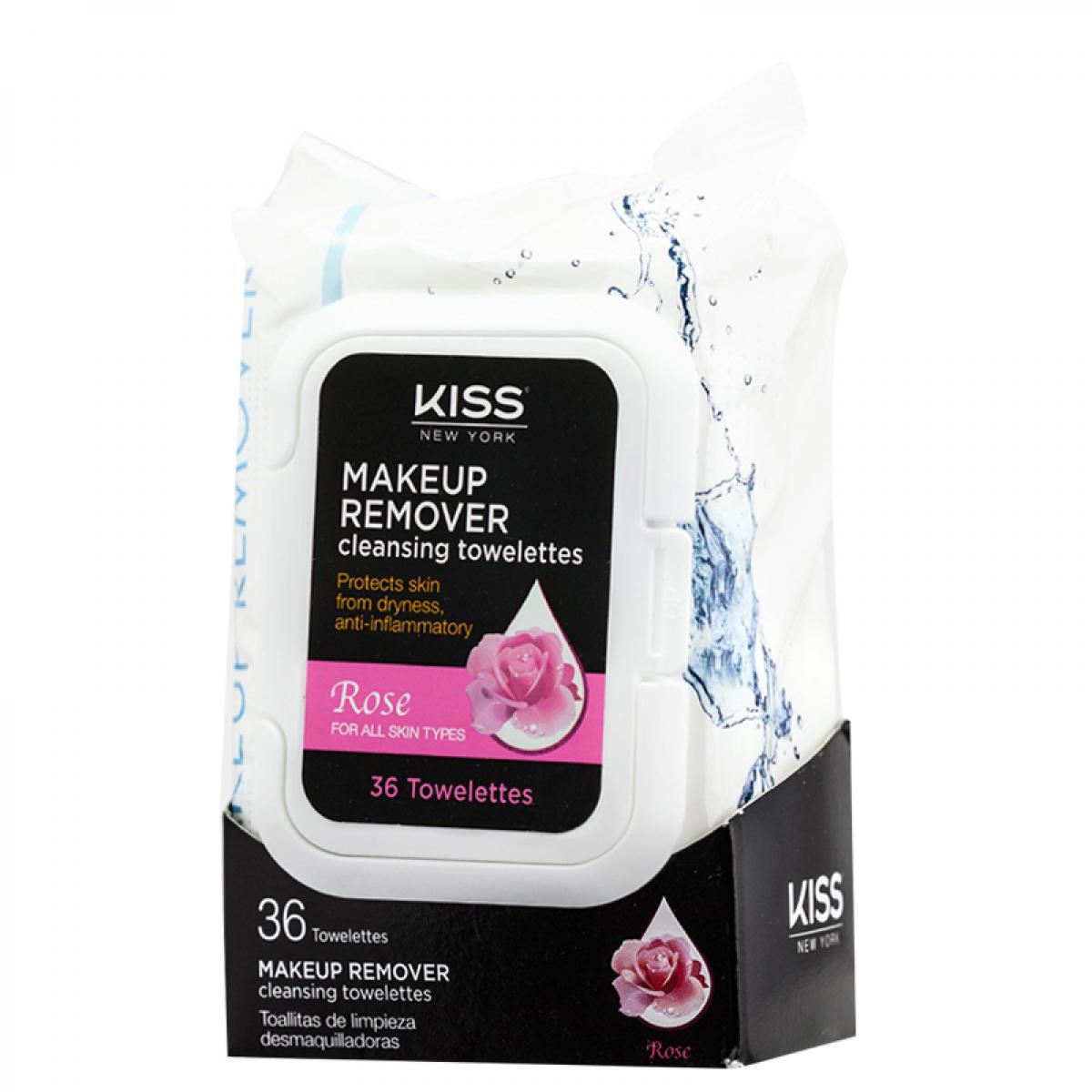 دستمال مرطوب پاک کننده آرایش حاوی عصاره رز 36 عددی - Kiss Makeup Remover Cleansing Towelettes Rose 36 Pieces