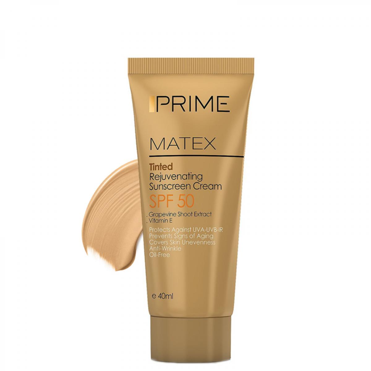 کرم ضد آفتاب رنگی فاقد چربی جوان کننده-بژ - Prime Matex Rejuvenating Oil Free Sunscreen Cream SPF50 Beige
