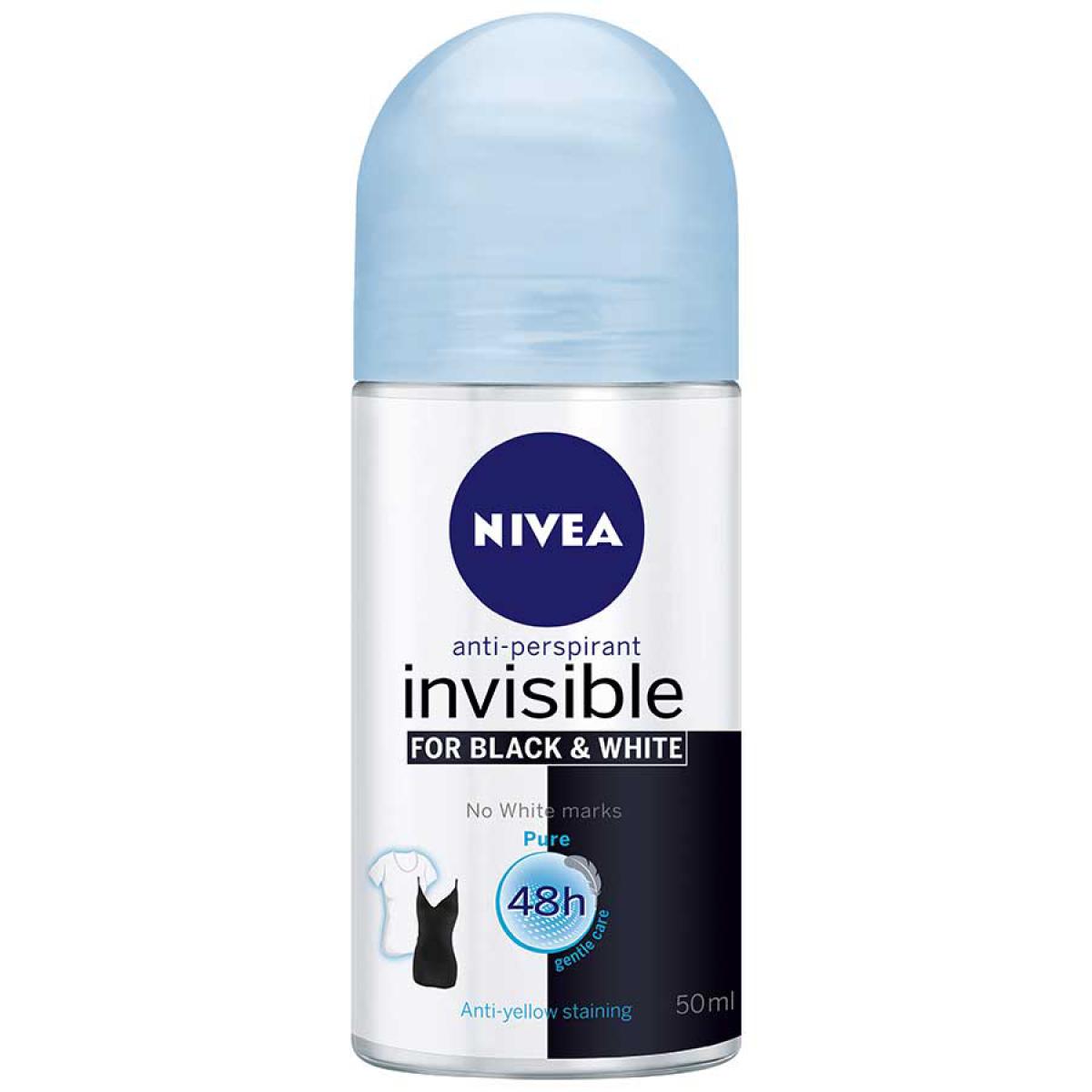 رول اینویزیبل بلک اند وایت فرش زنانه - Nivea Invisible Black And White Pure Roll On Deodorant For Women