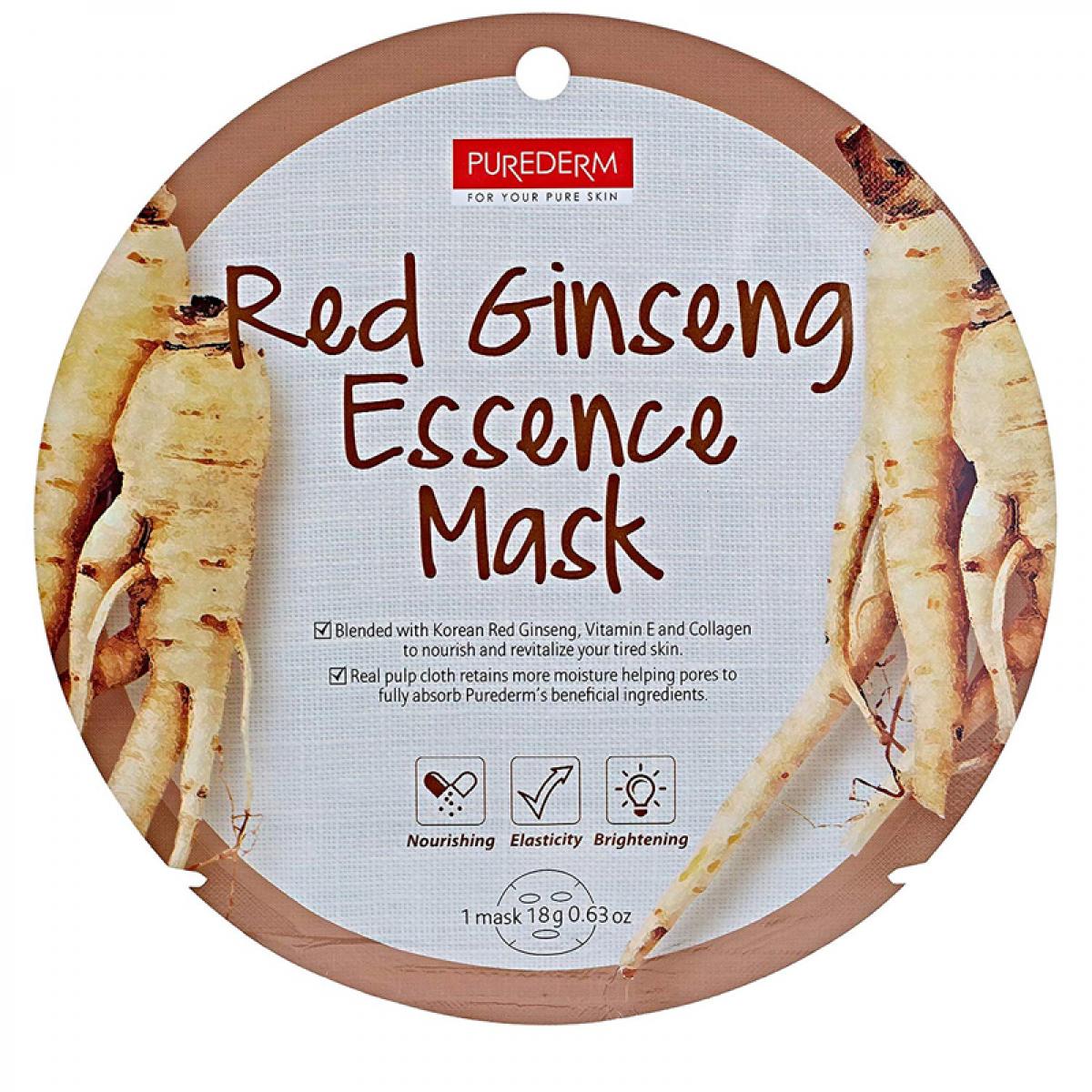 ماسک نقابی کلاژنه حاوی عصاره جینسینگ قرمز وزن 18 گرم - Purederm Red Ginseng Essence Mask 18gr