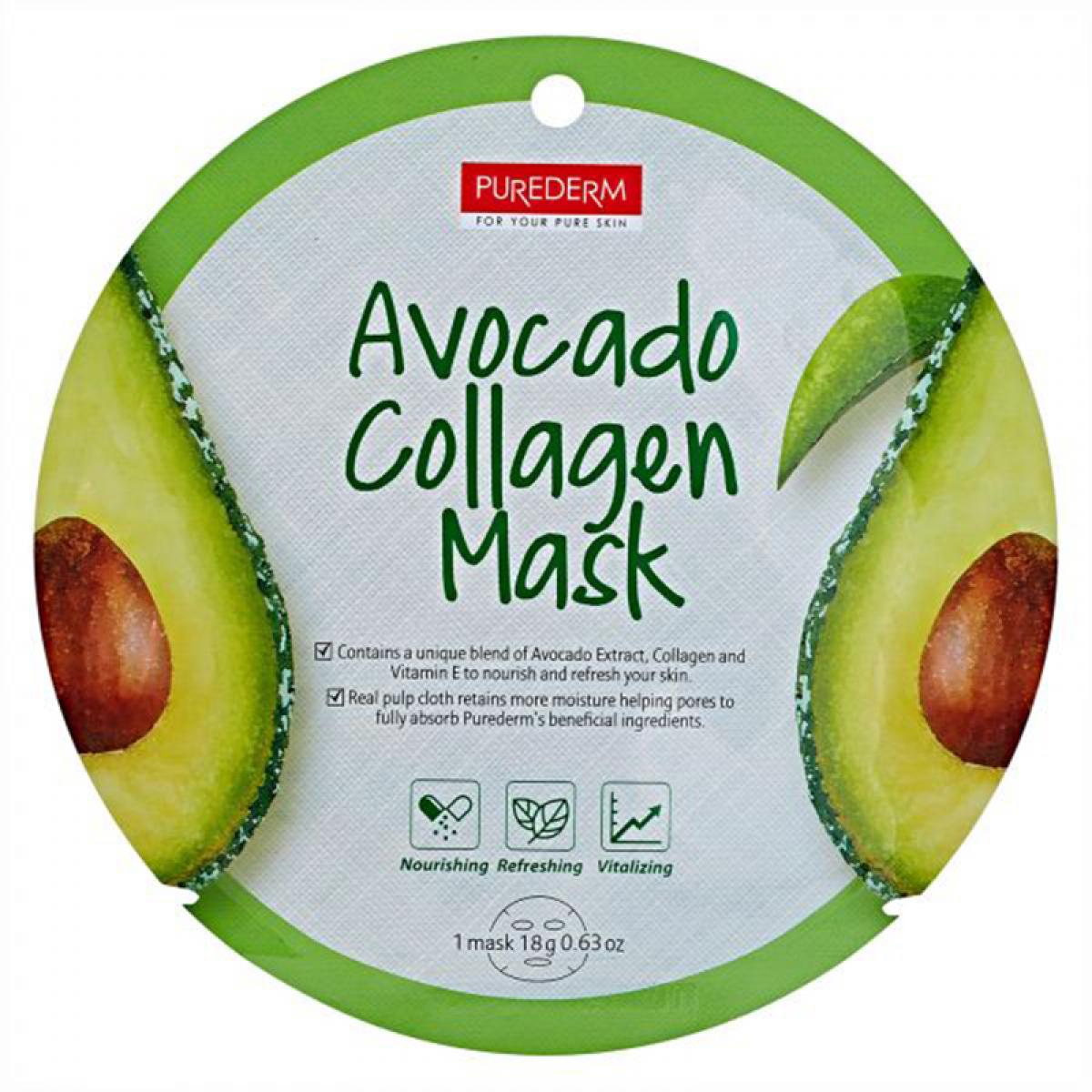ماسک نقابی صورت حاوی عصاره آووکادو وزن 18 گرم - Purederm Avocado Collagene Mask 18gr