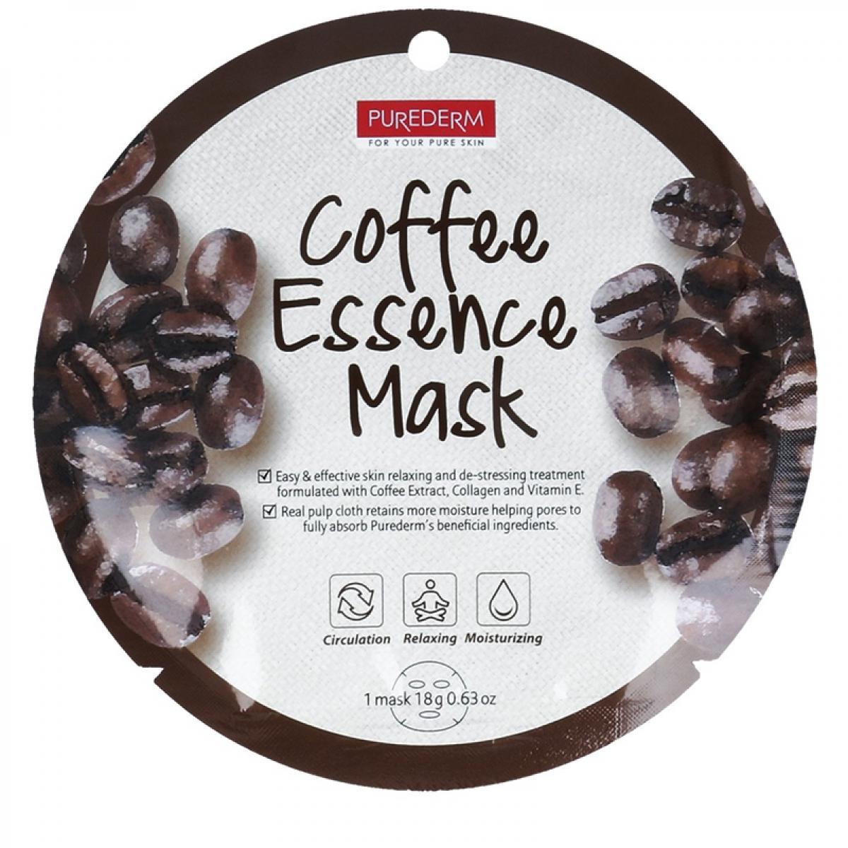 ماسک نقابی کلاژنه حاوی عصاره قهوه وزن 18 گرم - Purederm Coffee Essence Mask 18gr