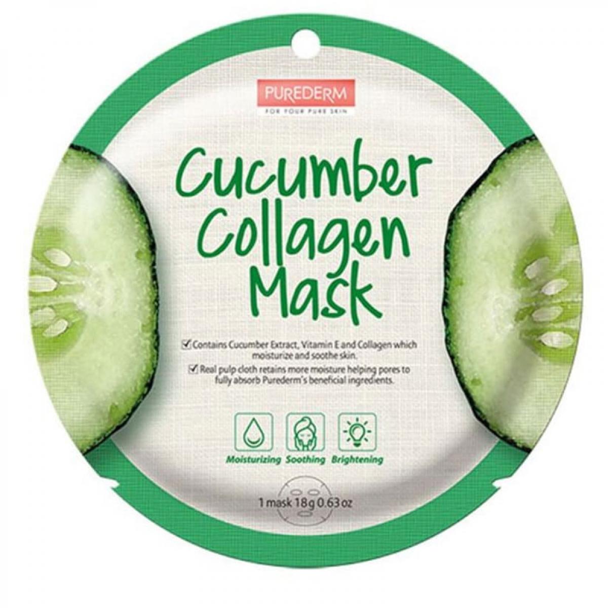 ماسک نقابی کلاژنه حاوی عصاره خیار وزن 18 گرم - Purederm Cucumber Collagen Mask 18gr