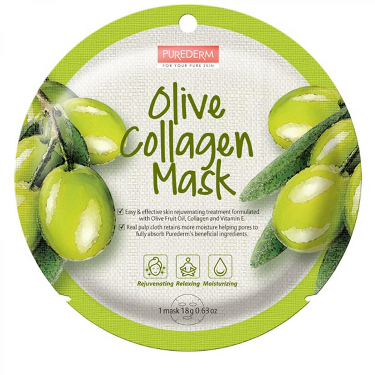 ماسک نقابی کلاژنه حاوی عصاره زیتون وزن 18 گرم - Purederm Olive Collagen Mask 18gr