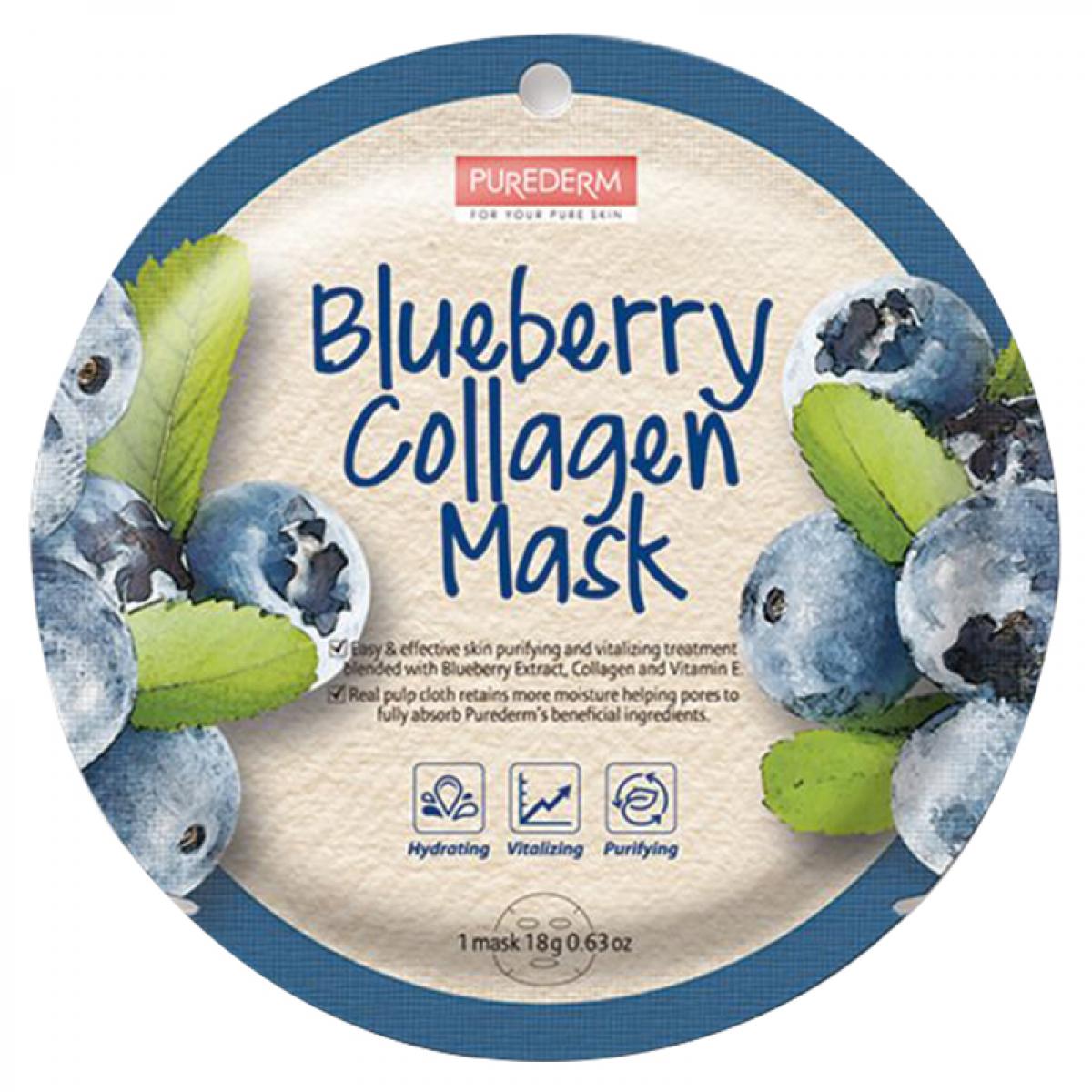 ماسک نقابی صورت حاوی عصاره بلوبری وزن 18 گرم - Purederm Blueberry Collage Mask 18gr