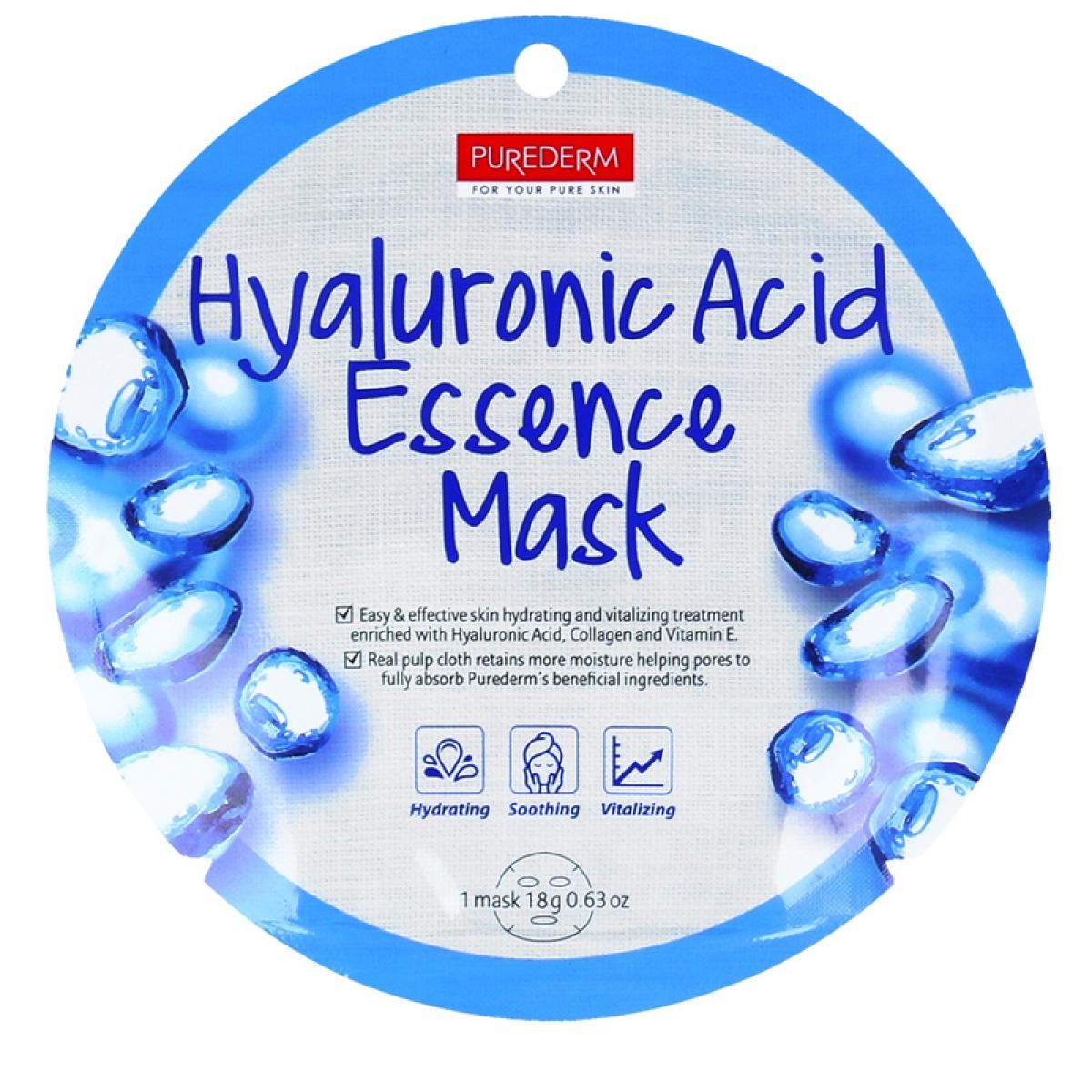 ماسک نقابی کلاژنه حاوی هیالورونیک اسید وزن 18 گرم - Purederm Hyaluronic Acid Essence Mask 18gr