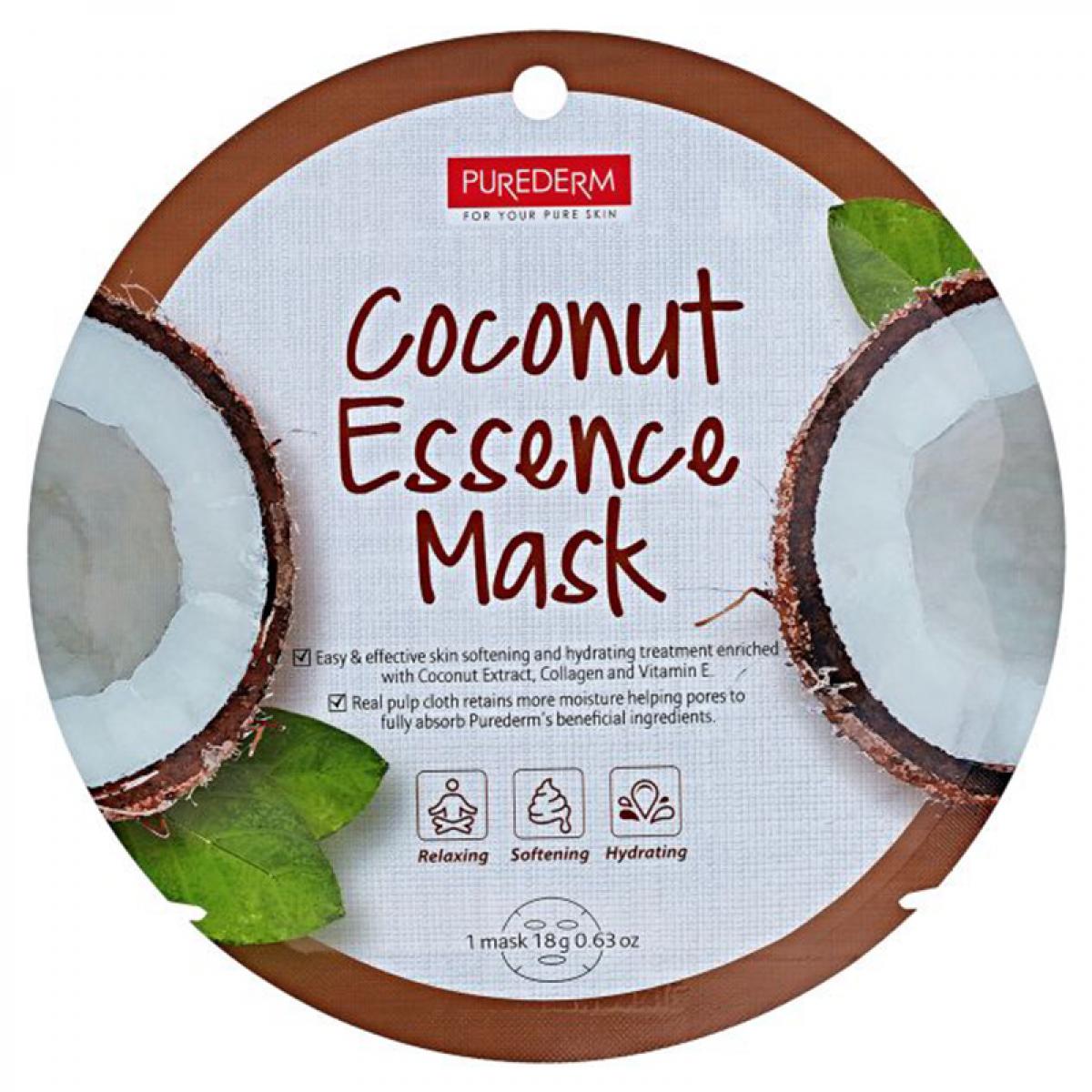 ماسک نقابی صورت حاوی عصاره نارگیل وزن 18 گرم - Purederm Coconut Essence Mask 18gr
