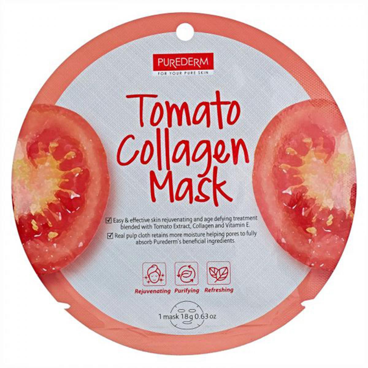 ماسک نقابی صورت حاوی عصاره گوجه فرنگی وزن 18 گرم - Purederm Tomato Collagen Mask 18gr