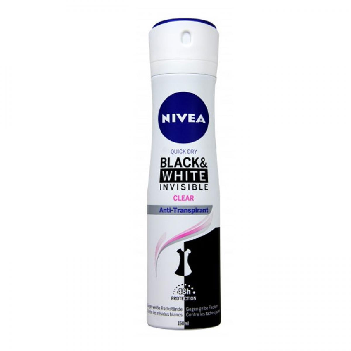 اسپری زنانه اینویزیبل بلک اند وایت کلیر 150 میل - Nivea Invisible Black & White Clear Deo Spray For Women 150ml