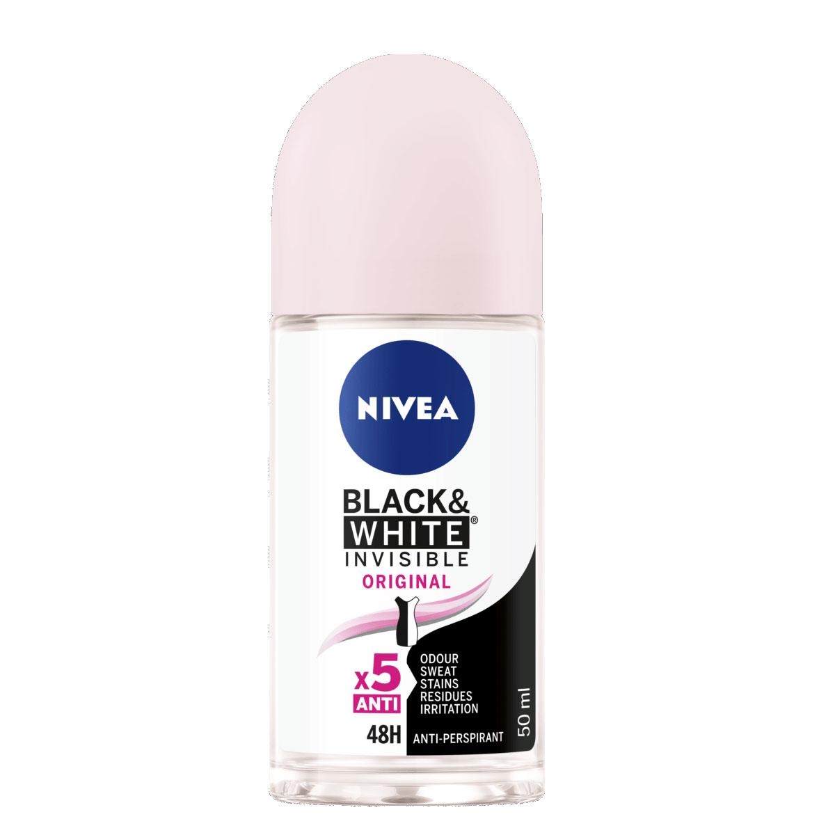 مام رول ضد تعریق زنانه Invisible Black And White  - Invisible Black And White Roll-On Deodorant For Women 50 ml