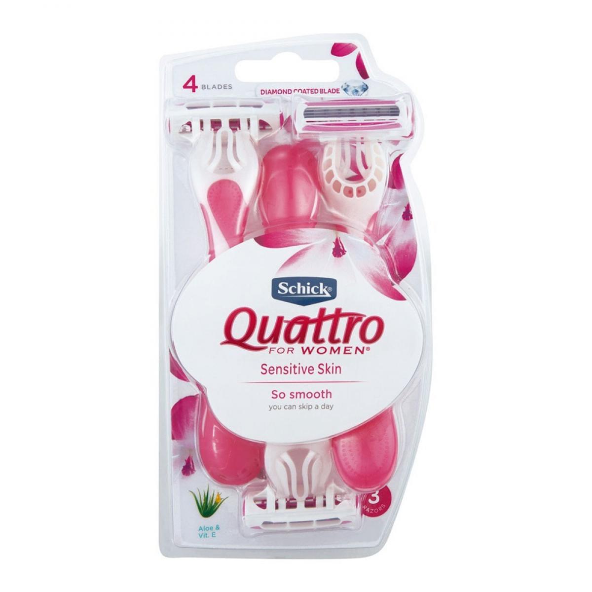تیغ اصلاح زنانه 4 تیغه Quattro پوست حساس 3 عددی - Quattro 4 blade for women 3razor sensitive skin 